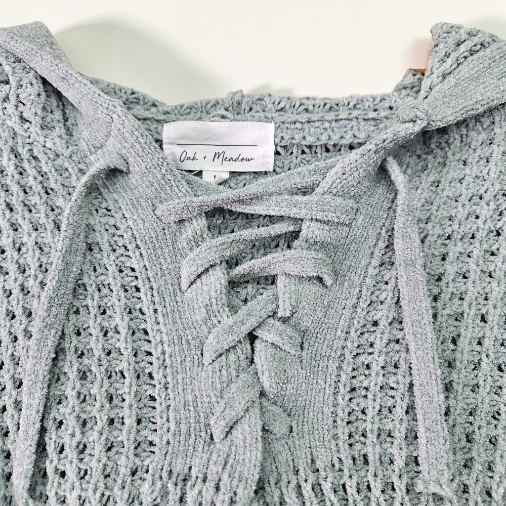 Oak + Meadow Hoodie Sweater Small S Green Waffle Knit‎ Lace Up Hooded Oversized - Picture 3 of 9